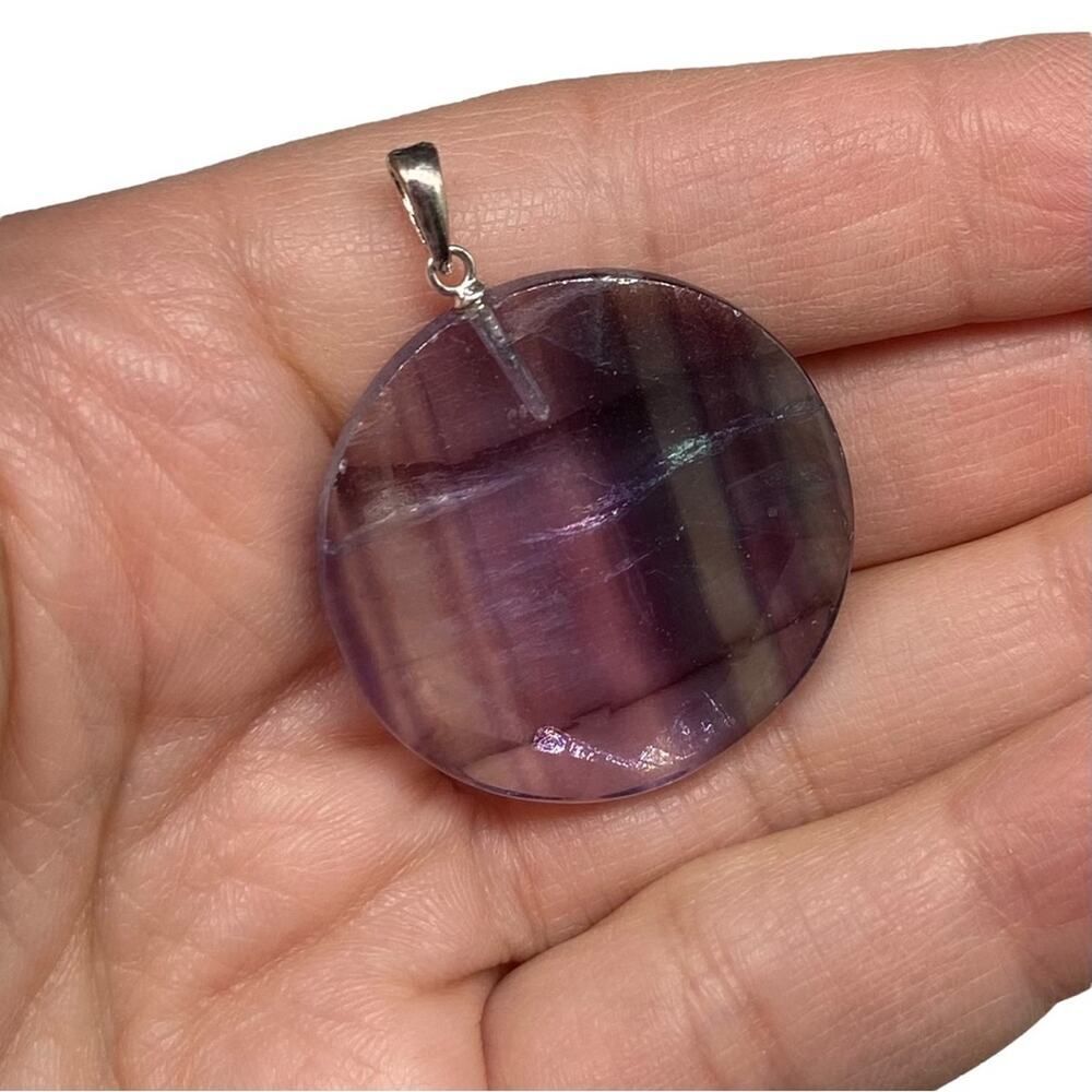 Fluorite Necklace Pendant Sterling Silver 925 Natural Stone Crystal Purple - Picture 4 of 6